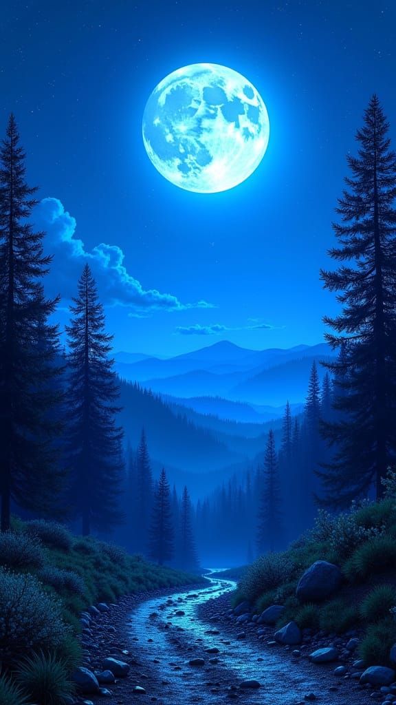 Mystical Full Moon Night in Art Nouveau Style