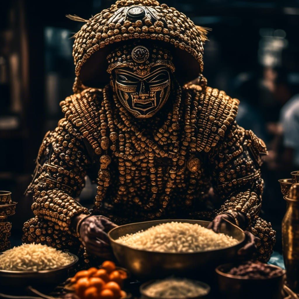 Hyperrealistic PoopMan Enjoys Rice with Intricate Details