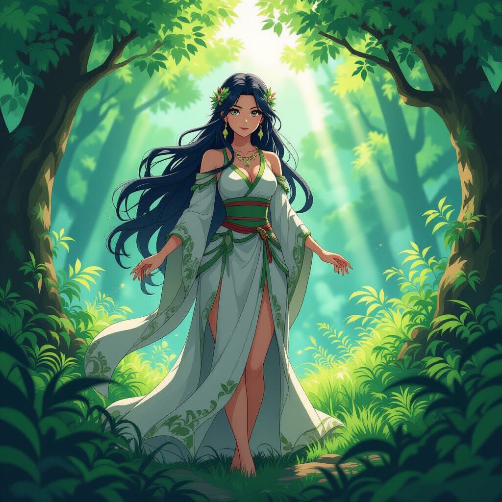 Goddess of Nature in Vibrant Anime Style