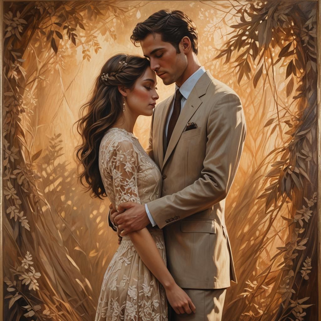 Romantic Realism: Embracing Couple in Golden Light