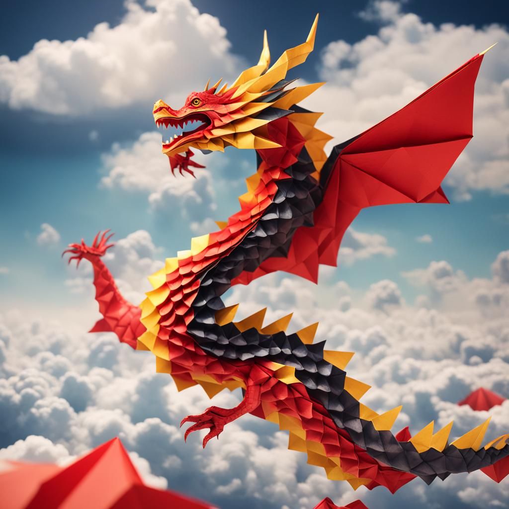 Eastern Dragon Soaring: Origami Papercraft Style