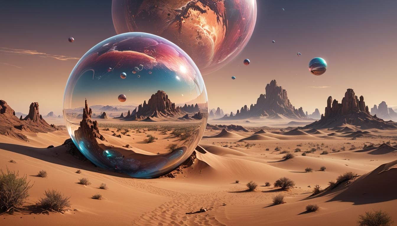 A desert scene with a planet in the background, mind-blowing digital art, trending on Artstattion, from an 8K Sci Fi mov...