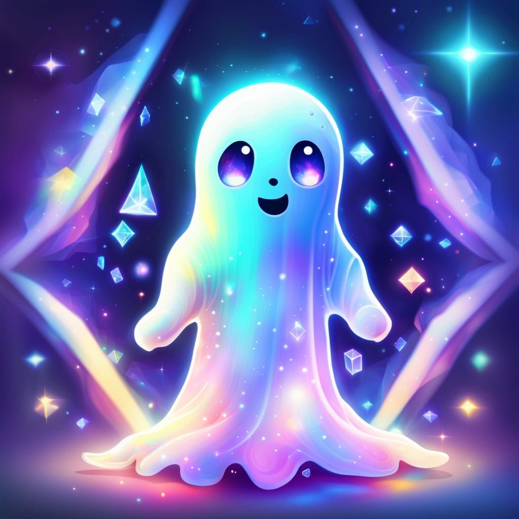 Friendly Ghost with Prismatic Light, Mixed-Media Illustratio...