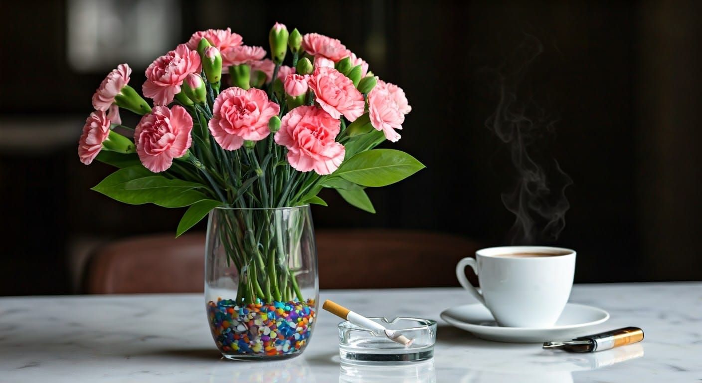 Carnations in Glass Vase Still Life Photography