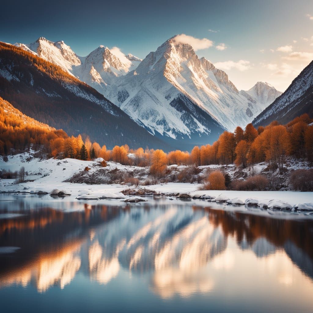 Snowy Mountain Landscape in National Geographic Style