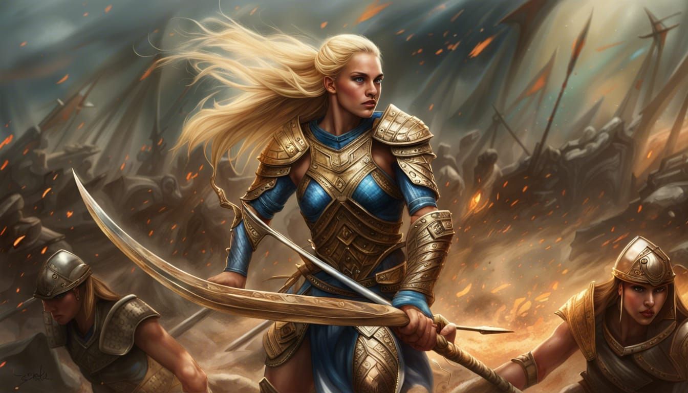 Amazon Warrior in Battle: Hyperrealistic Splash Art