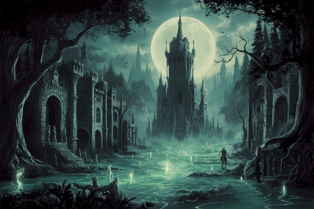 Dark Mystical World with Eerie Forests and Ancient Castles