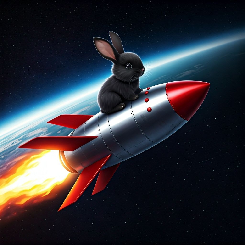 Black Bunny Soaring Through Galaxy on Spaceship