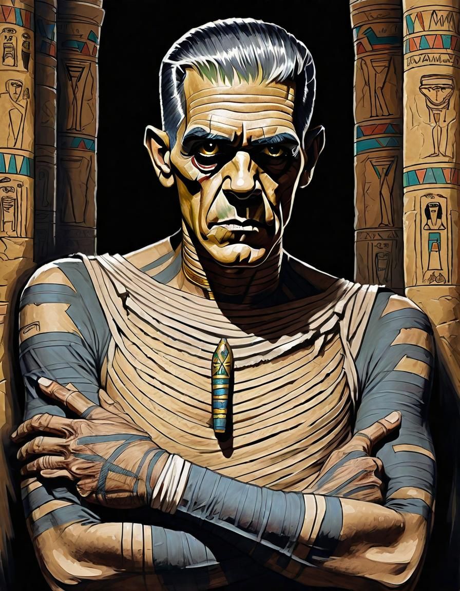 Boris Karloff as The Mummy Line Art Portrait