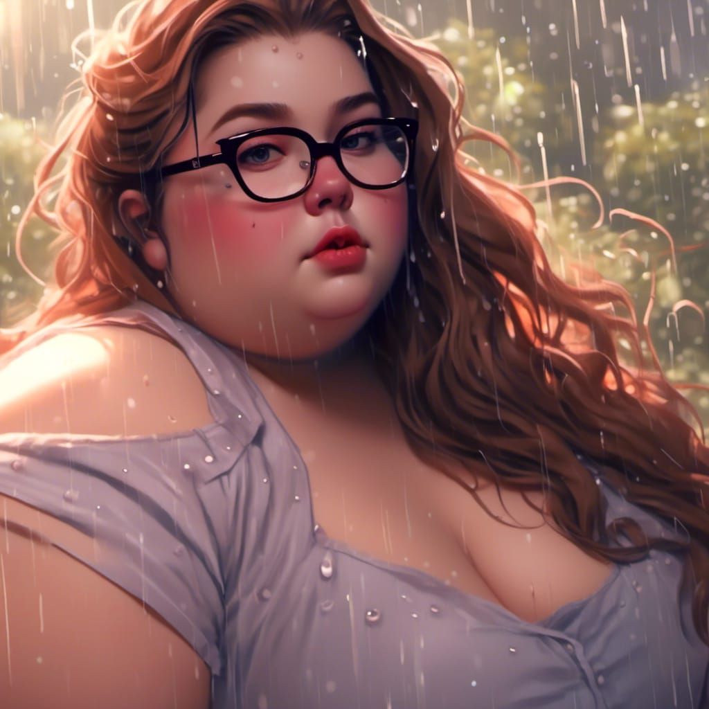 Curvy Woman in Rain: A Super Hyperrealistic Portrait