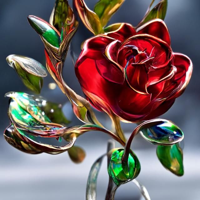 Elegant Glass Rose Digital Painting in Rococo Style