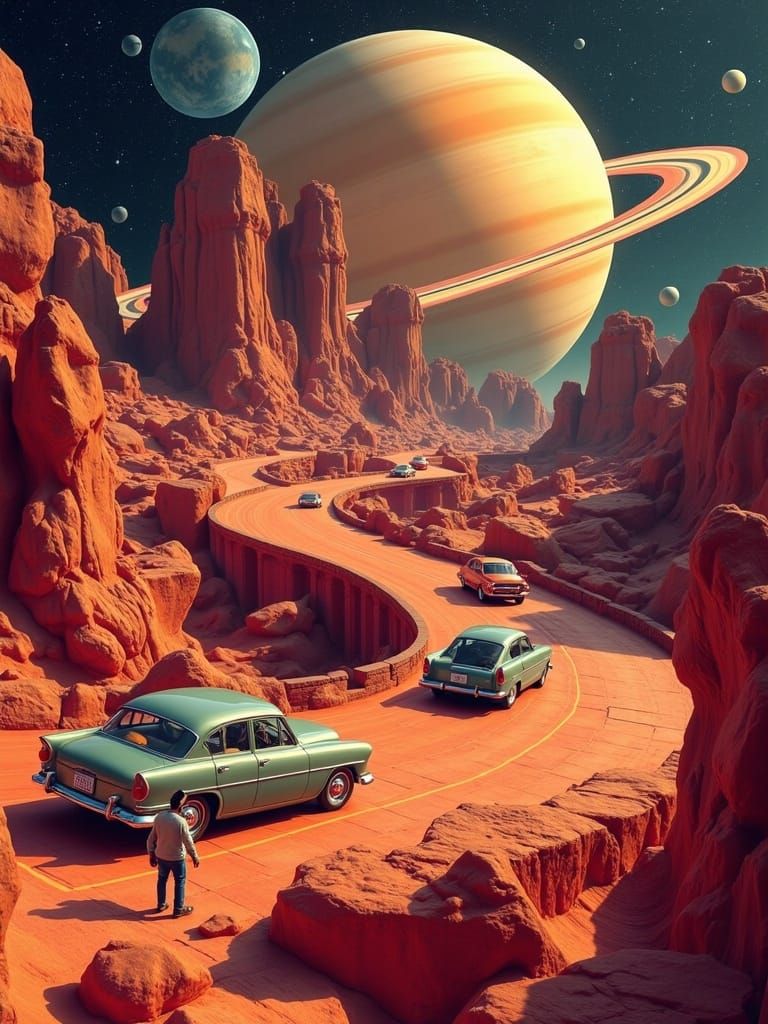 Retro-Futuristic Space Dreamscape in a 1950s Sci-Fi Aestheti...