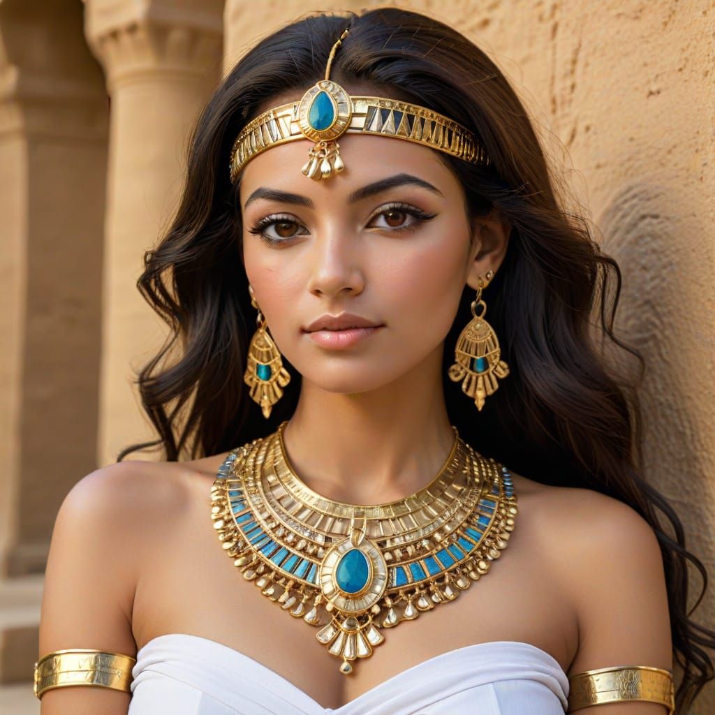 Egyptian Noblewoman Adorned with Golden Regalia