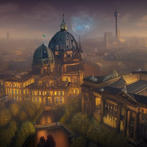 Fantastical Berlin in Detailed Matte Painting Style