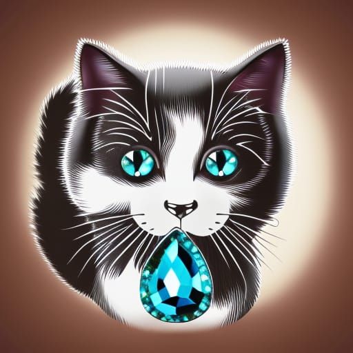 Neo-Traditional Black Cat Logo with Gemstones