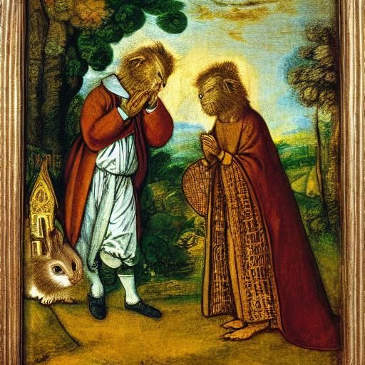 Rabbit and Hedgehog Portrait in Historical Style