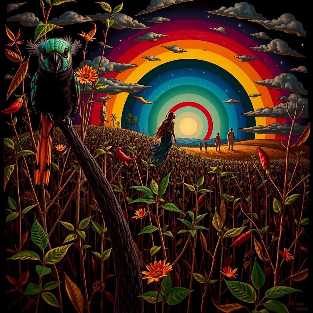 Mythical Chimaera with Teal Hair and Yellow Flower in Book o...