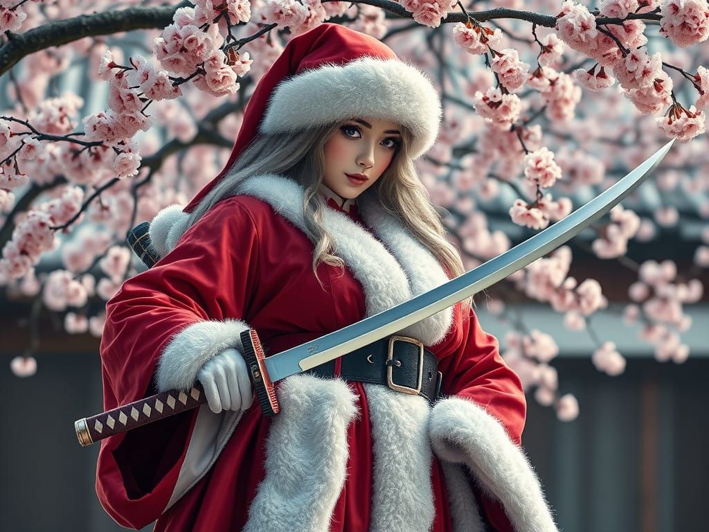 Surreal Santa in Cherry Blossom Wonderland