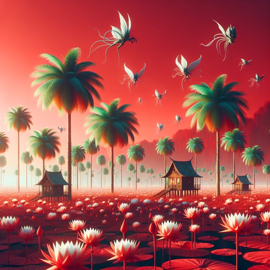 Surreal Desert Dreamscape with Flying Creatures