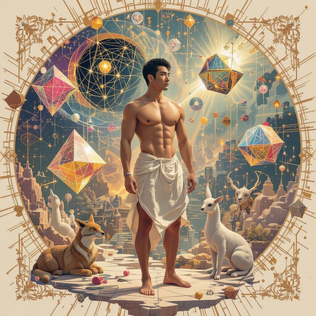 Surreal Mathematical Paradise with Geometric Forms and Anima...