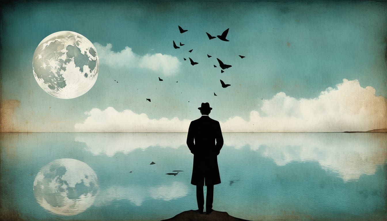 Mysterious Figure Contemplates the Horizon in Dreamlike Sett...