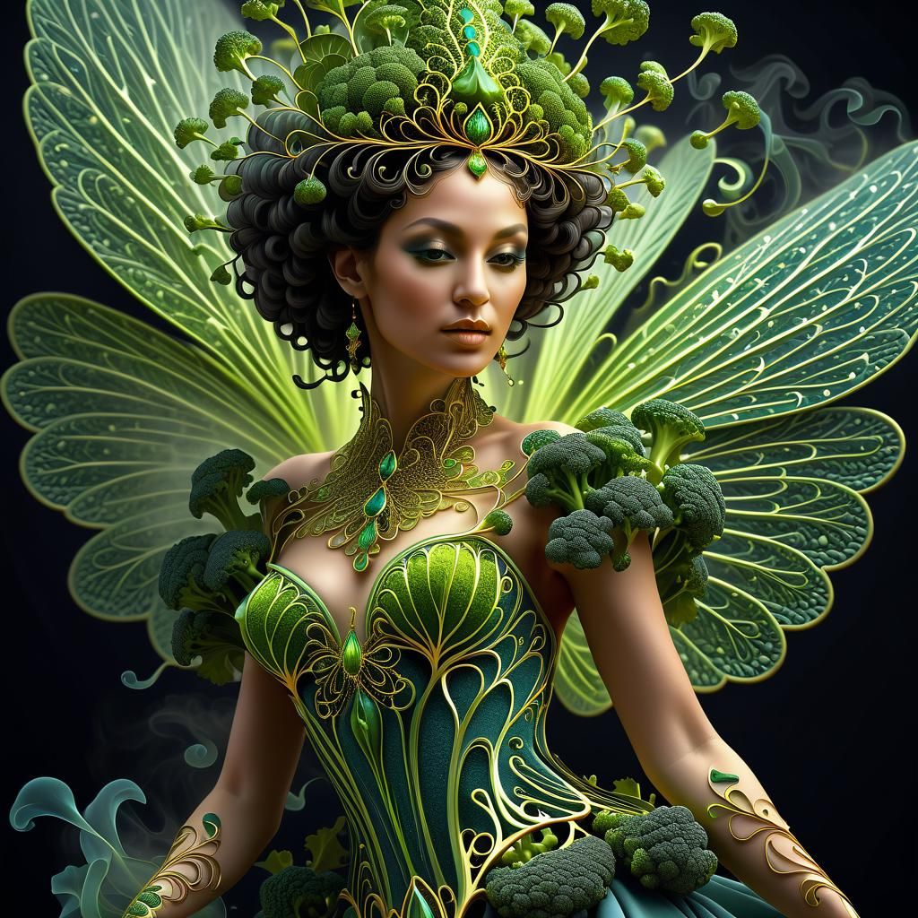Broccoli Fairy with Swirling Smoke in Gothic Style