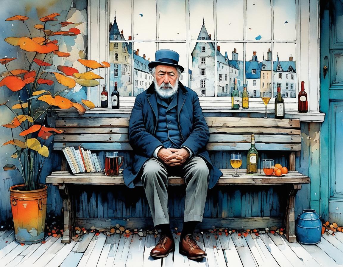 Whimsical Exhaustion in Cubist Alcohol Ink Style