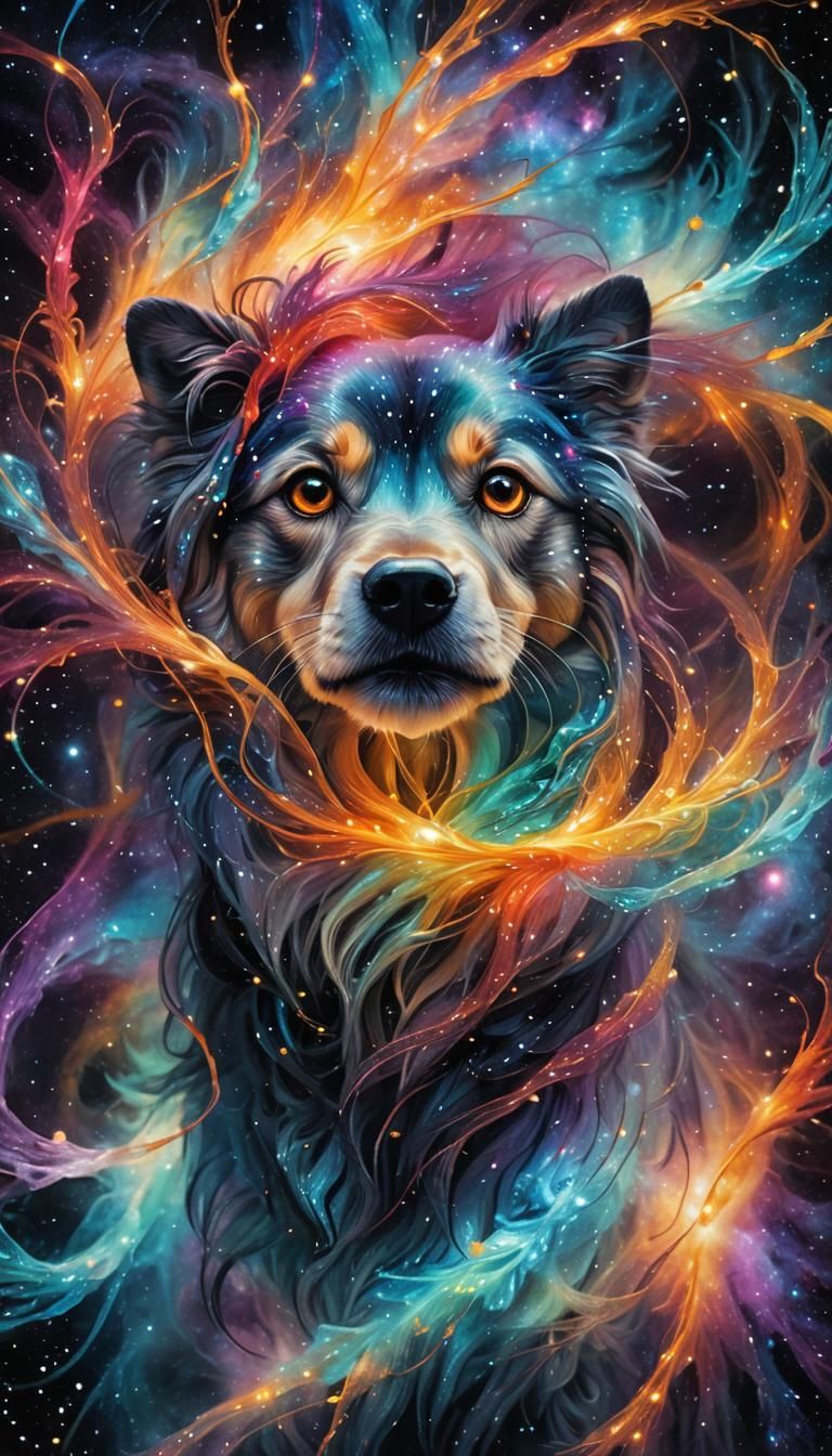 Vivid Watercolor Cosmic Canine