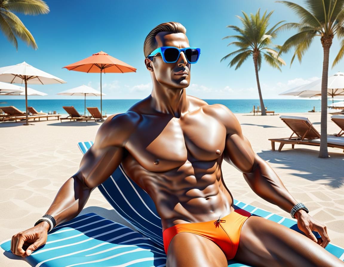 Invisible Man Relaxing on Beach in Speedo: 3D Render
