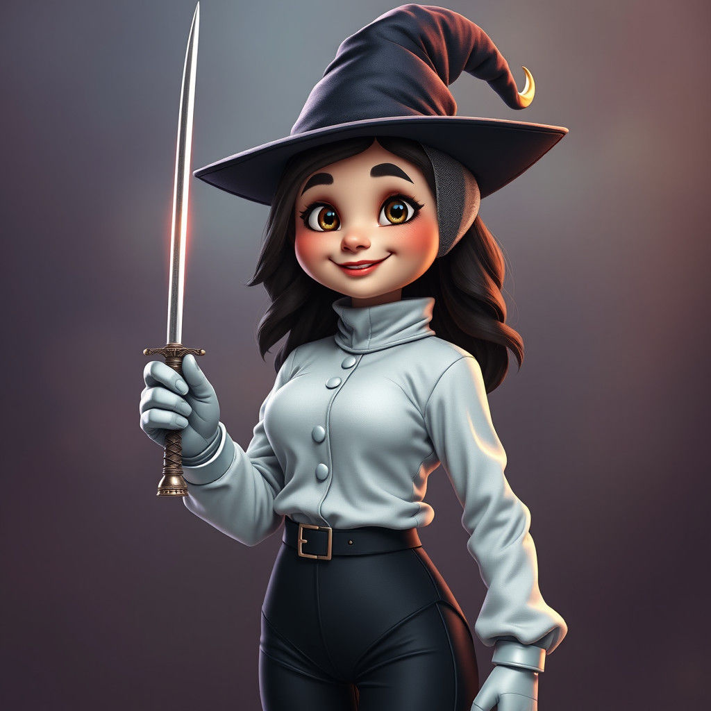 Whimsical Witch Fencer in Fantasy Concept Art Style