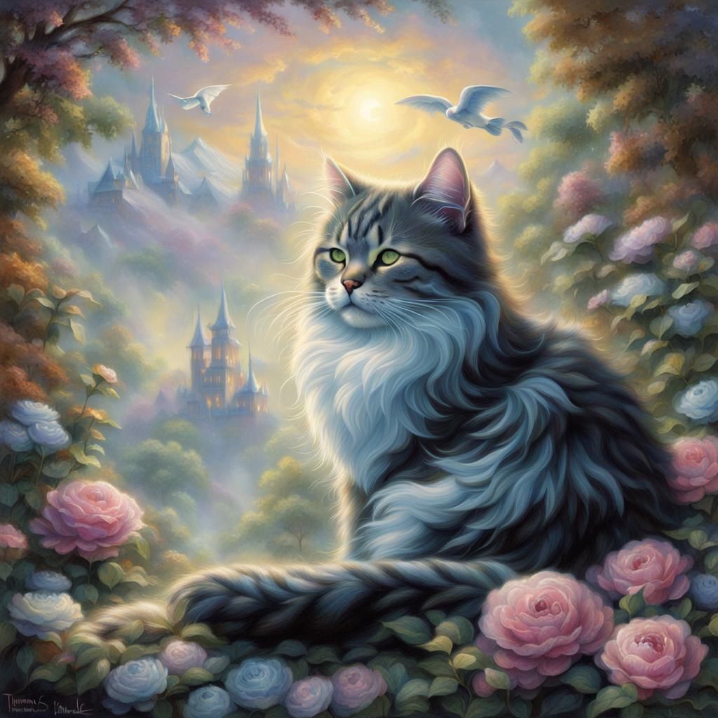 Ethereal Cat Nap in a Fantasy Landscape