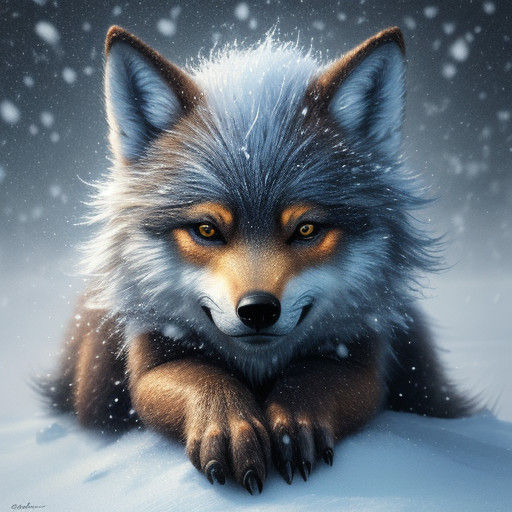Vibrant, Hyper-Realistic Elf Baby Wolf in Snowy, Cinematic L...