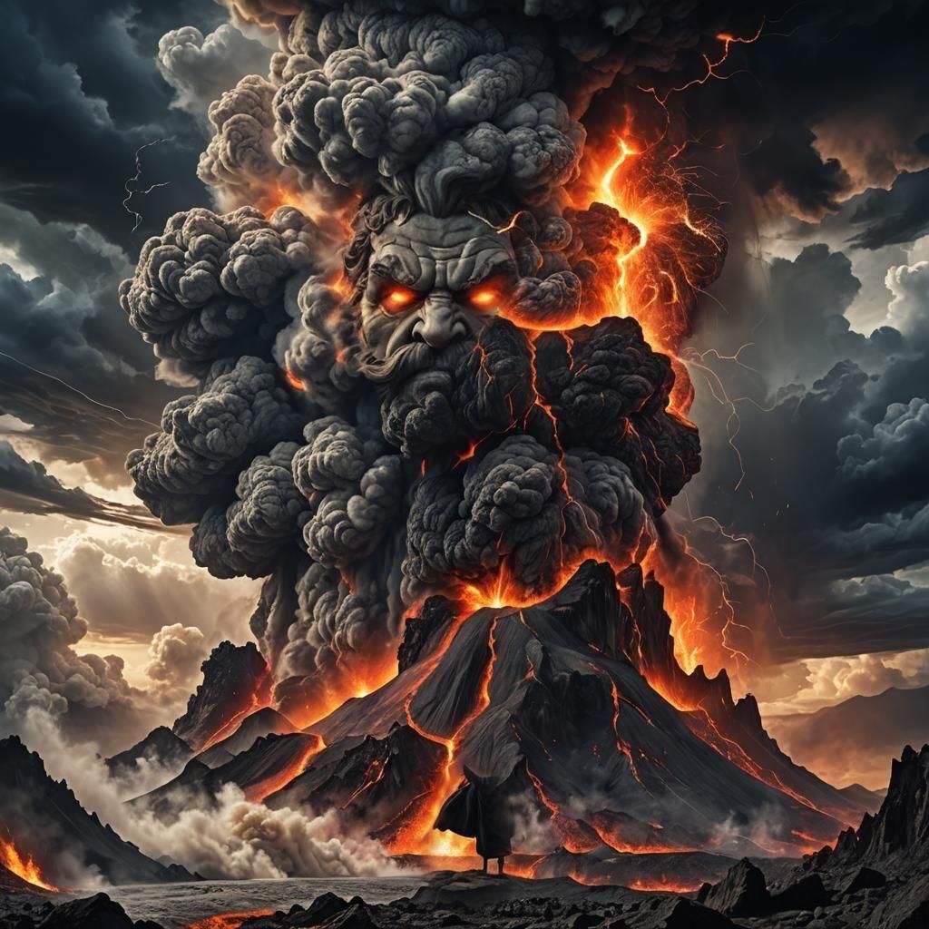 Zeus Directs Volcanic Eruption: A Cinematic Digital Painting