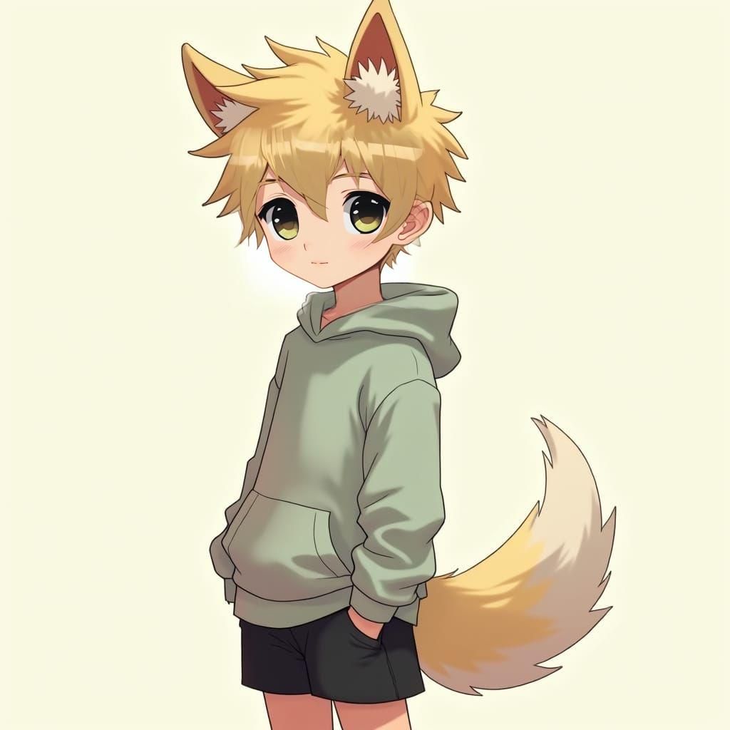 Attractive Blond Boy with Dog Ears and Tail