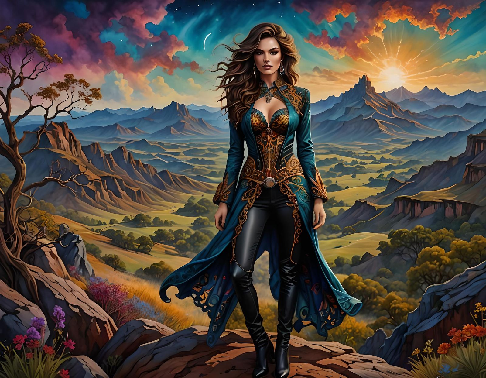 Psychedelic Art Nouveau Woman in Texas Hill Country