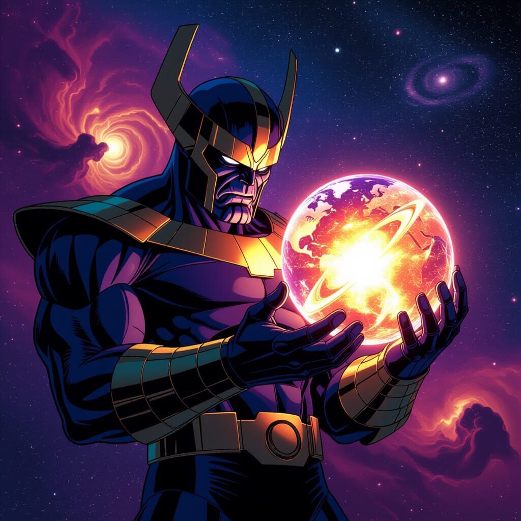 Galactus Devours Worlds Amidst Cosmic Nebulae