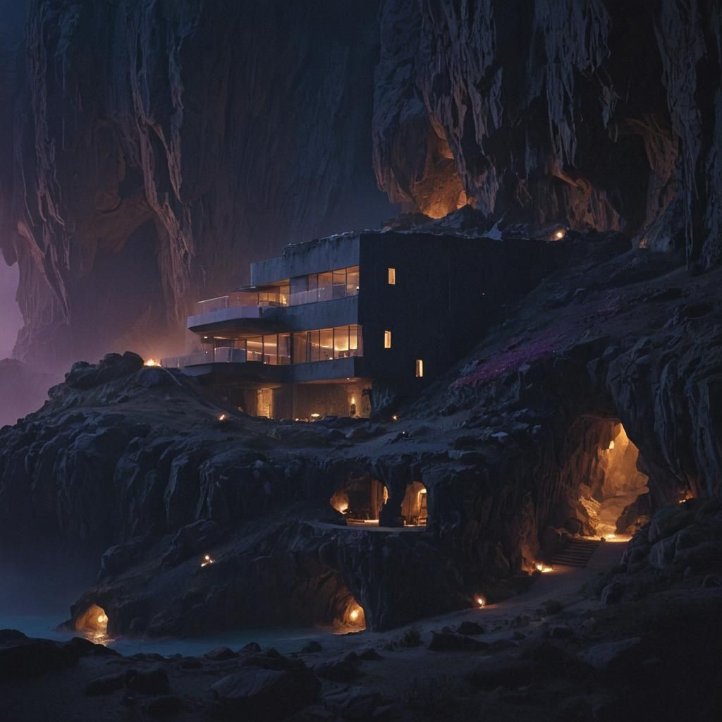 Futuristic Cave House in Cinematic Style