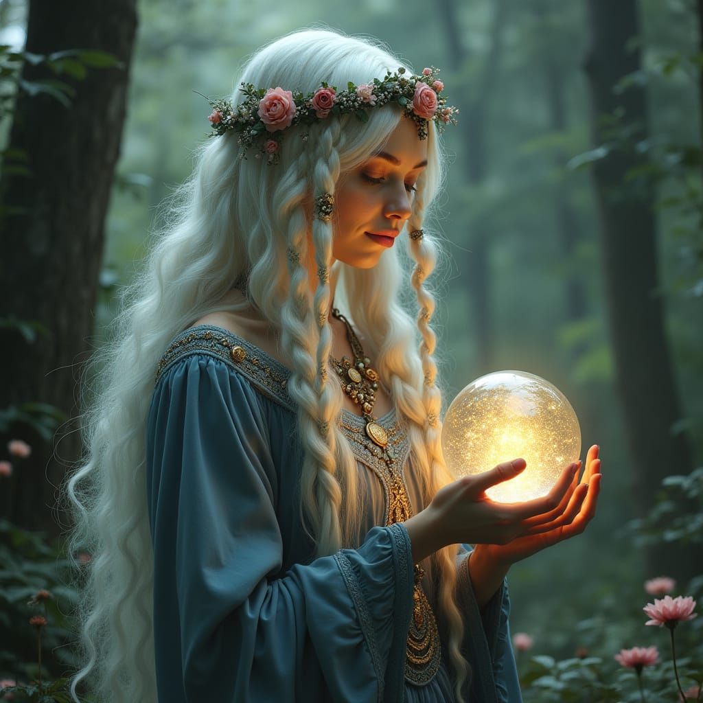 Mystical Slavic Witch Portrait in Hyperrealistic Style