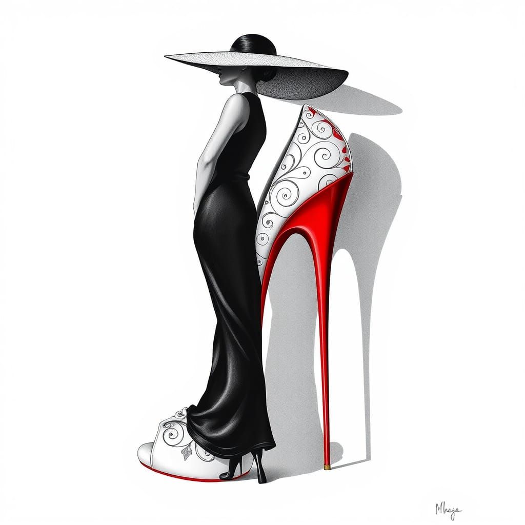 Woman Silhouette Merges with High-Heeled Shoe in Futuristic ...