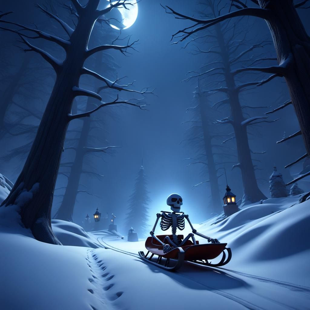 Ghost Skeleton Sledding: Pixar-Style Winter Fun