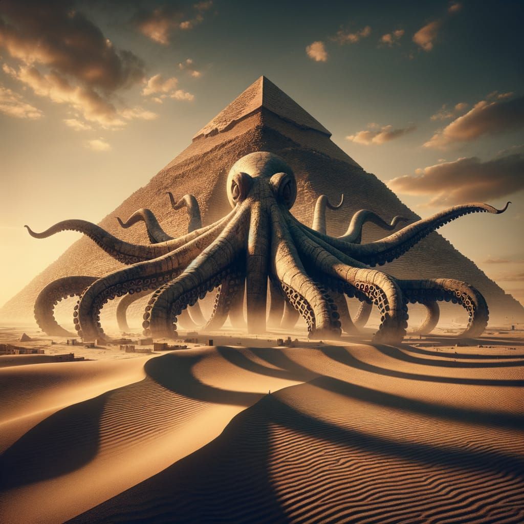 Giant Stone Octopus Replaces Giza Pyramid in Cinematic Scene