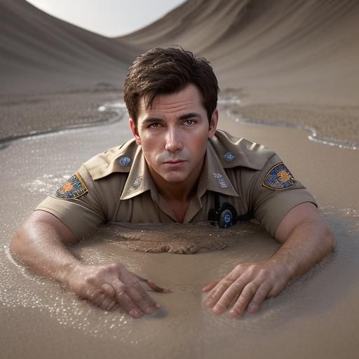 Male Cop Sinking in Quicksand: Professional Portrait