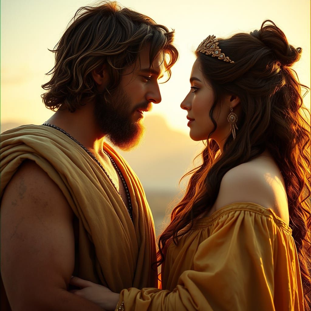 Ancient Greek Hero and Enchantress in Golden Light