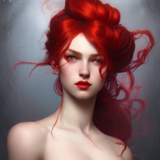 Victorian Red Queen Portrait in Art Nouveau Style