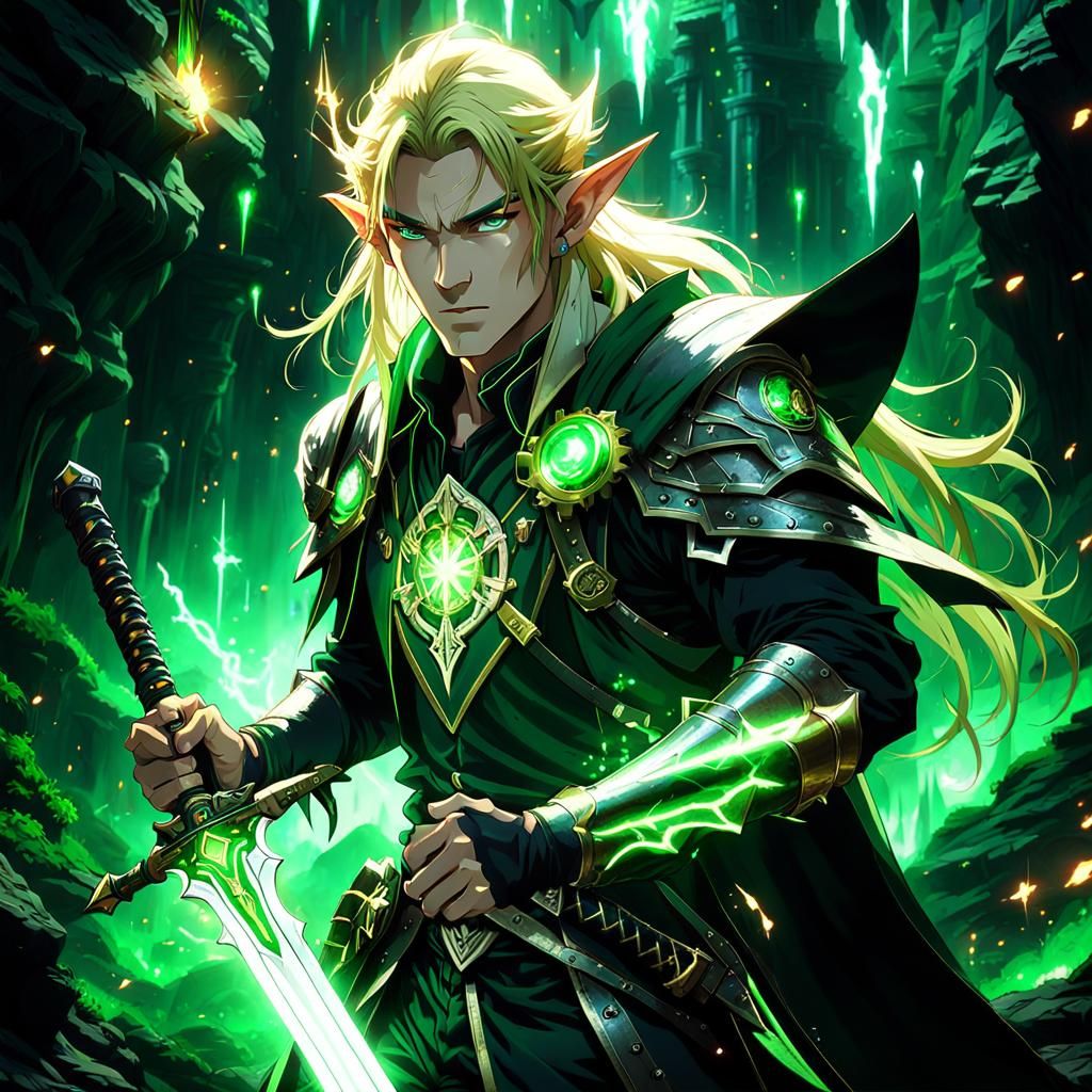 Steampunk Elf Warrior in Dark Anime Style