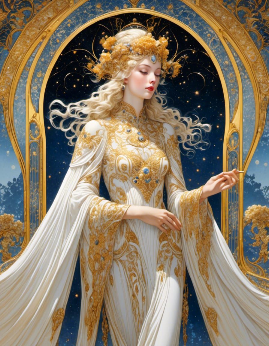 Art Nouveau Goddess with Lace and Fractals