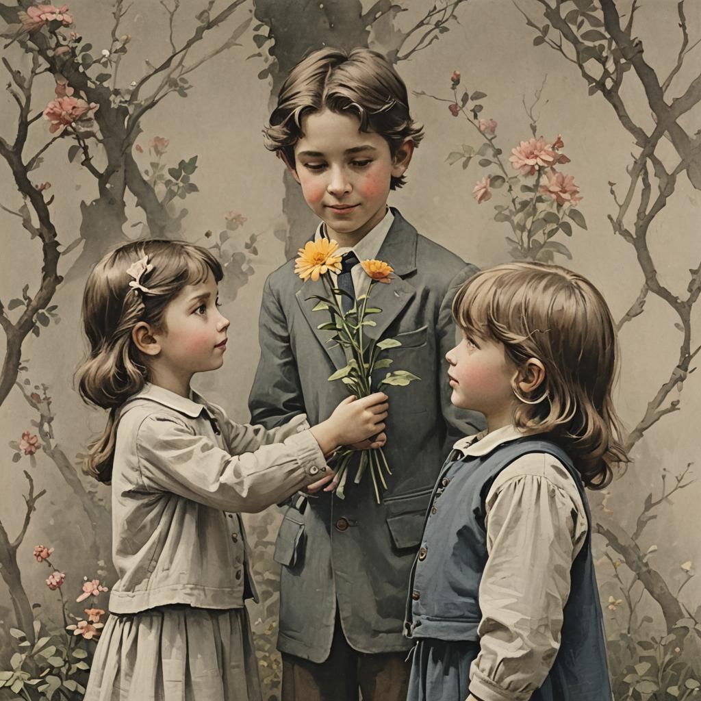 Boy Giving Flower to Girl: A Tender Moment