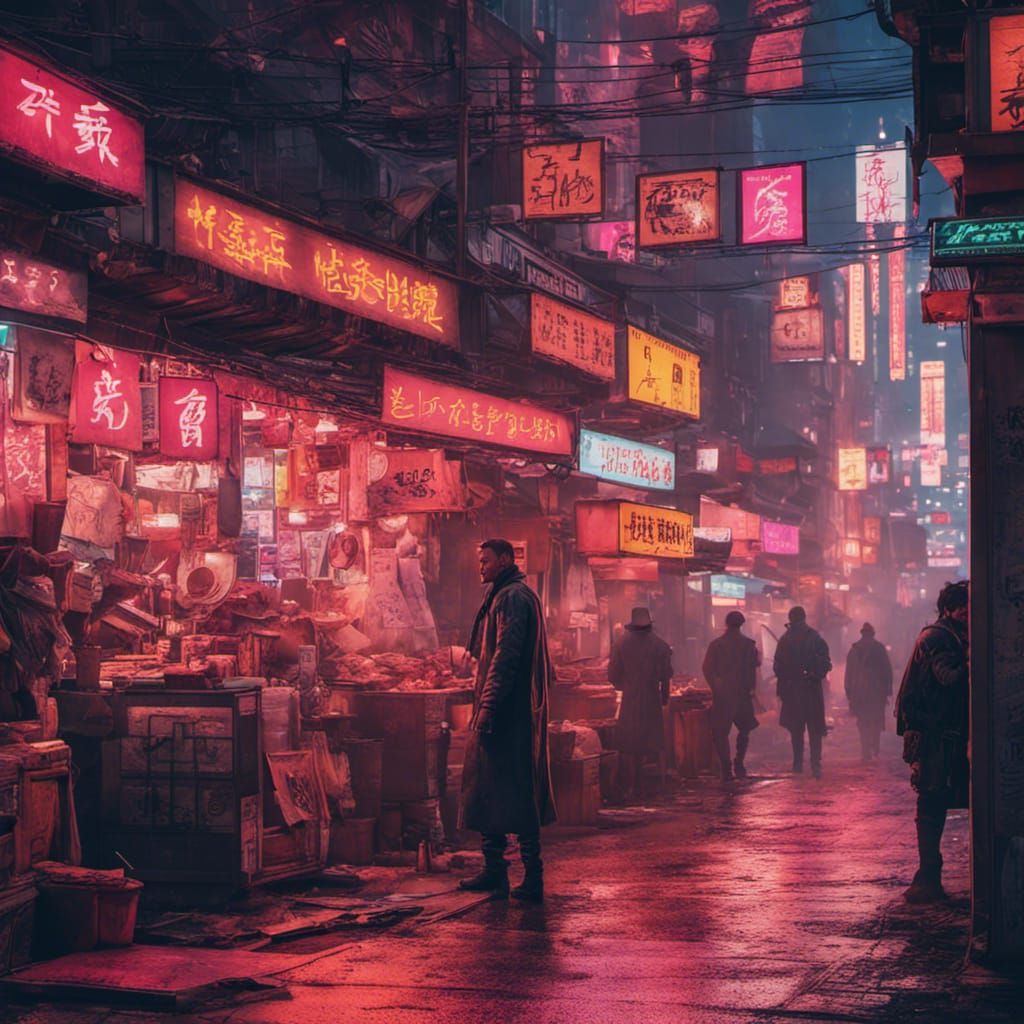 Cyberpunk Street Samurai in Chinatown Market