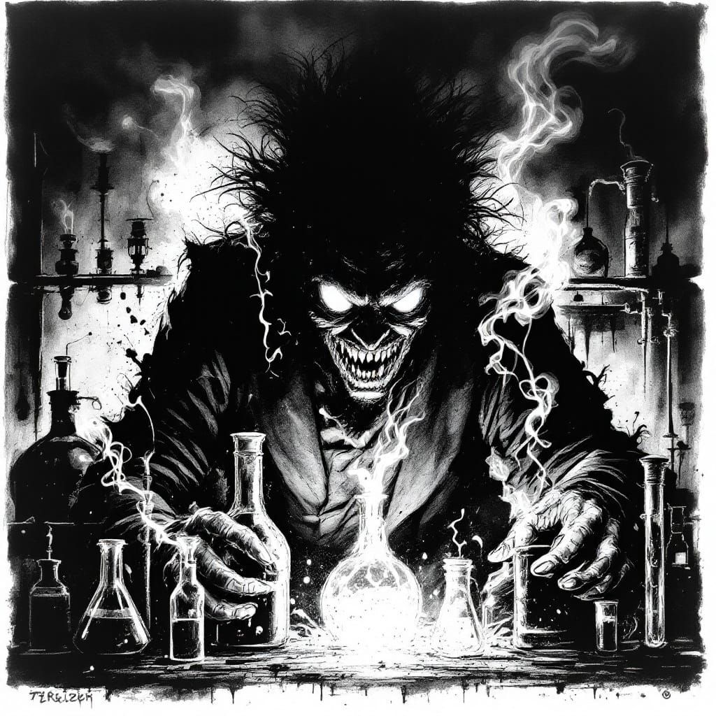 Dooming Mad Scientist in Dark Fantasy Etching
