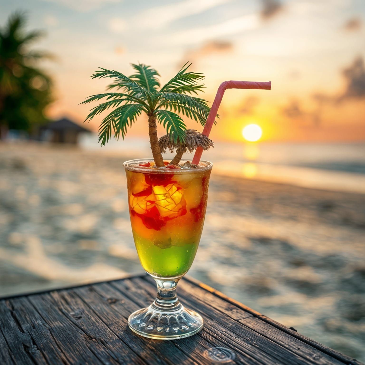 Tropical Oasis Cocktail in Ornate Glass: Macrophotography